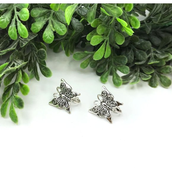 Earrings clip on silver tone butterflies - Picture 1 of 2